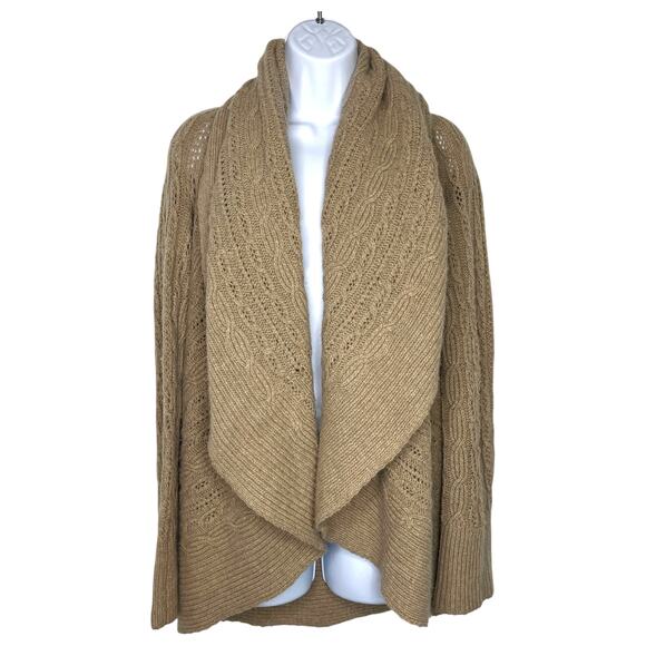Ralph Lauren Shawl Cardigan Sz Small Tan Open Front Cashmere Wool - Picture 1 of 10